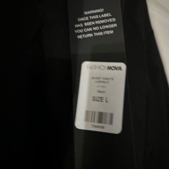 Fashion Nova formal jumpsuit, L ,blk w diamond trimmed open outlines, New, tags - Picture 9 of 11